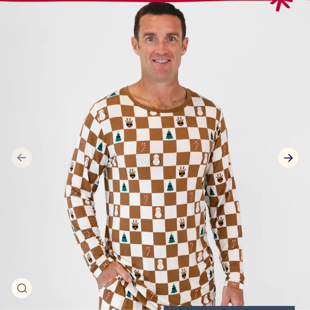 Little Sleepies Holiday Checkers Bamboo Pajama Top XXL‎ NWT Brown/Cream, Snowman